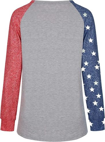 Womens Long Sleeve Shirt Baseball Shirt Mom Shirt American Flag Shirt Star Sweatshirt in Kuwait