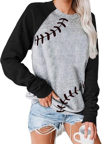 Womens Long Sleeve Shirt Baseball Shirt Mom Shirt American Flag Shirt Star Sweatshirt in Kuwait