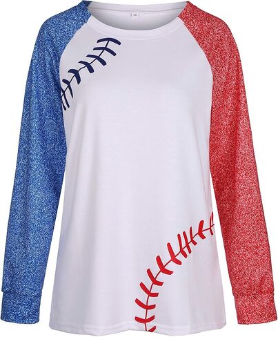 Womens Long Sleeve Shirt Baseball Shirt Mom Shirt American Flag Shirt Star Sweatshirt in Kuwait