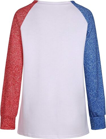 Womens Long Sleeve Shirt Baseball Shirt Mom Shirt American Flag Shirt Star Sweatshirt in Kuwait