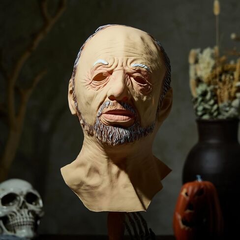 Halloween Old Man Mask Portable Full Face Covering Scary Wrinkle Grandpa Mask Realistic Latex Mask Halloween Cosplay Party in Saudi Arabia
