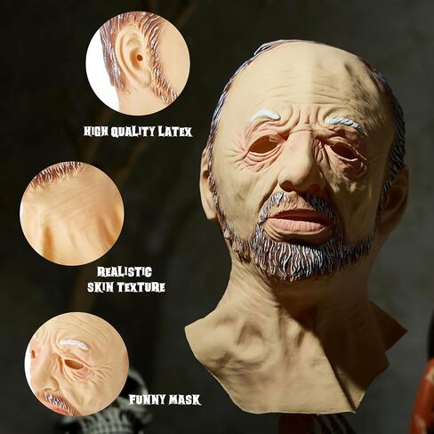 Halloween Old Man Mask Portable Full Face Covering Scary Wrinkle Grandpa Mask Realistic Latex Mask Halloween Cosplay Party in Saudi Arabia