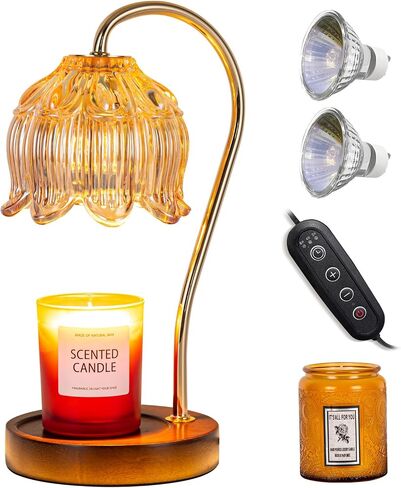 liibodi Candle Warmer Lamp,Electric Candle Lamp Warmer,Dimmable Candle Lamp,Candle Holders for Home Decor,with Timing Function,with 2 Bulbs,with Scented Candle,(Wooden Base, Lily) in Saudi Arabia
