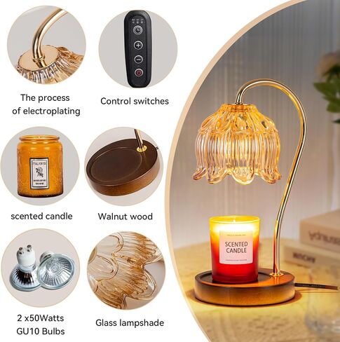 liibodi Candle Warmer Lamp,Electric Candle Lamp Warmer,Dimmable Candle Lamp,Candle Holders for Home Decor,with Timing Function,with 2 Bulbs,with Scented Candle,(Wooden Base, Lily) in Saudi Arabia