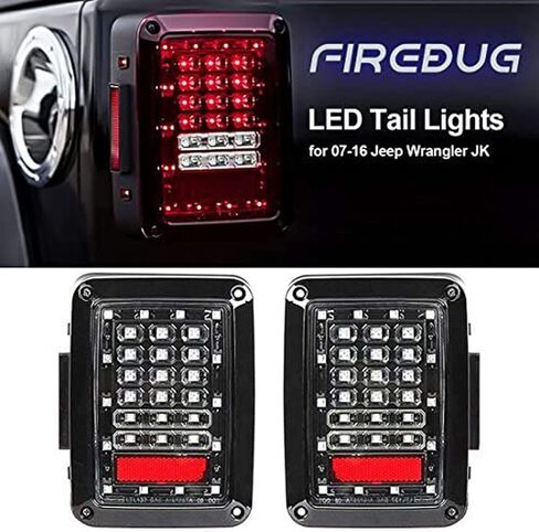 مجموعات مصابيح الذيل FIREBUG JK Wrangler - ضوء خلفي LED لـ JK wrangler، مصابيح خلفية JK مع ضوء الفرامل والضوء العكسي، مناسب لملحقات JK JKU 2007-2017 JK Wrangler in Saudi Arabia