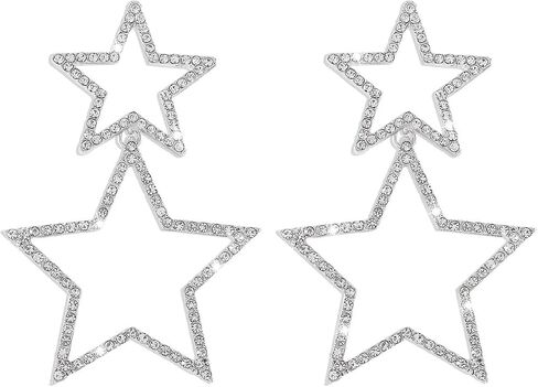 Star Earrings Dangle, Star Earrings for Women, Sparkly Rhinestone Star Hoop Earrings, Double Star Drop Earrings Dangle Jewelry for Women, Girls in Kuwait