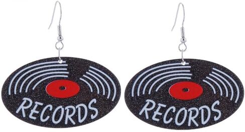 coadipress Vintage Vinyl Records Earrings for Women Retro Black Red Acrylic Long Player DJ Rock Roll 50s 60s 70s Classic Music Circle Record Dangle Drop Earrings Disco Party Jewelry in Saudi Arabia