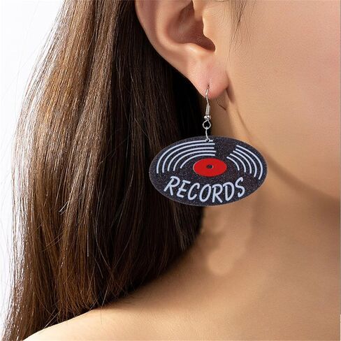 coadipress Vintage Vinyl Records Earrings for Women Retro Black Red Acrylic Long Player DJ Rock Roll 50s 60s 70s Classic Music Circle Record Dangle Drop Earrings Disco Party Jewelry in Saudi Arabia