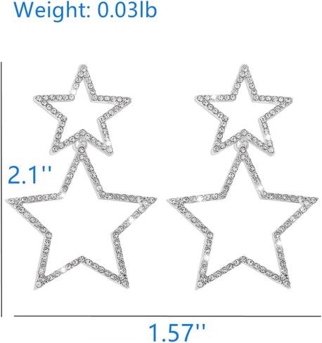 Star Earrings Dangle, Star Earrings for Women, Sparkly Rhinestone Star Hoop Earrings, Double Star Drop Earrings Dangle Jewelry for Women, Girls in Kuwait
