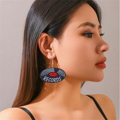 coadipress Vintage Vinyl Records Earrings for Women Retro Black Red Acrylic Long Player DJ Rock Roll 50s 60s 70s Classic Music Circle Record Dangle Drop Earrings Disco Party Jewelry in Saudi Arabia