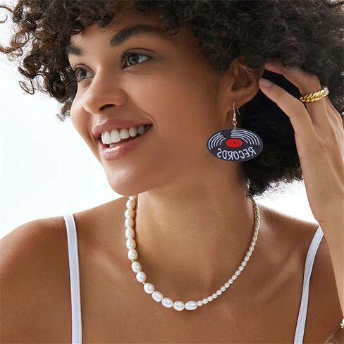 coadipress Vintage Vinyl Records Earrings for Women Retro Black Red Acrylic Long Player DJ Rock Roll 50s 60s 70s Classic Music Circle Record Dangle Drop Earrings Disco Party Jewelry in Saudi Arabia