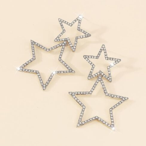 Star Earrings Dangle, Star Earrings for Women, Sparkly Rhinestone Star Hoop Earrings, Double Star Drop Earrings Dangle Jewelry for Women, Girls in Kuwait