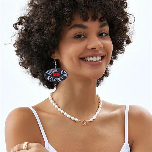 coadipress Vintage Vinyl Records Earrings for Women Retro Black Red Acrylic Long Player DJ Rock Roll 50s 60s 70s Classic Music Circle Record Dangle Drop Earrings Disco Party Jewelry in Saudi Arabia