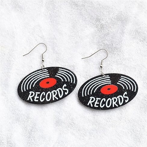coadipress Vintage Vinyl Records Earrings for Women Retro Black Red Acrylic Long Player DJ Rock Roll 50s 60s 70s Classic Music Circle Record Dangle Drop Earrings Disco Party Jewelry in Saudi Arabia