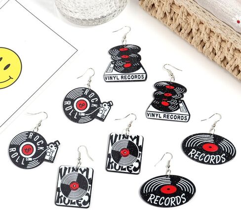 coadipress Vintage Vinyl Records Earrings for Women Retro Black Red Acrylic Long Player DJ Rock Roll 50s 60s 70s Classic Music Circle Record Dangle Drop Earrings Disco Party Jewelry in Saudi Arabia