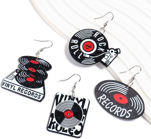 coadipress Vintage Vinyl Records Earrings for Women Retro Black Red Acrylic Long Player DJ Rock Roll 50s 60s 70s Classic Music Circle Record Dangle Drop Earrings Disco Party Jewelry in Saudi Arabia