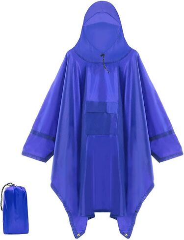 Cosmine Hooded Rain Poncho for Adult with Pocket, Waterproof Lightweight Unisex Raincoat Jacket for Hiking Camping Emergency in Saudi Arabia