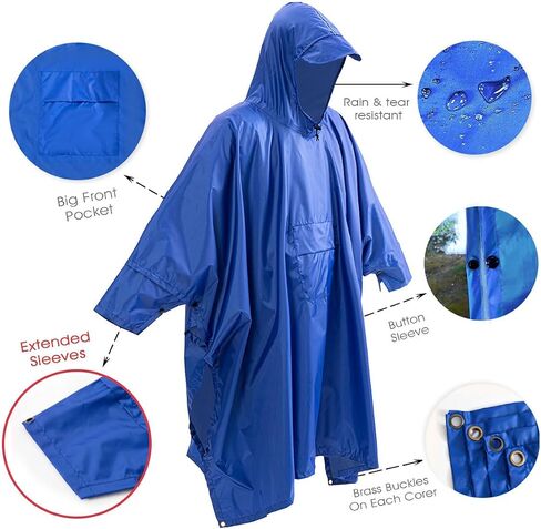 Cosmine Hooded Rain Poncho for Adult with Pocket, Waterproof Lightweight Unisex Raincoat Jacket for Hiking Camping Emergency in Saudi Arabia