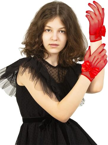 LATTEMARMALATTE Girl's Fishnet Gloves Flower Kids Gloves Dressy Wrist Length Gloves for Wedding, Halloween Party, Prom Glove in Kuwait