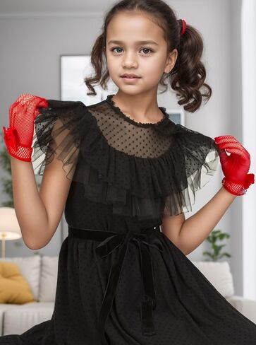 LATTEMARMALATTE Girl's Fishnet Gloves Flower Kids Gloves Dressy Wrist Length Gloves for Wedding, Halloween Party, Prom Glove in Kuwait