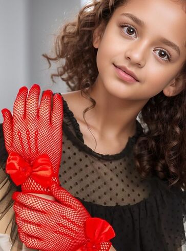 LATTEMARMALATTE Girl's Fishnet Gloves Flower Kids Gloves Dressy Wrist Length Gloves for Wedding, Halloween Party, Prom Glove in Kuwait