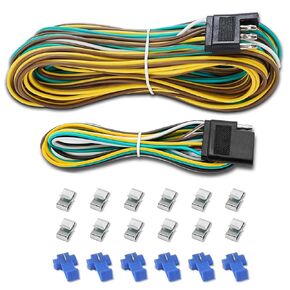 29Ft 4 Pin Trailer Wiring Harness Extension Kit, 4-Way Flat Plug, 5-Wire Male & 4-Wire Female Connector with 18 Gauge White Ground Wire