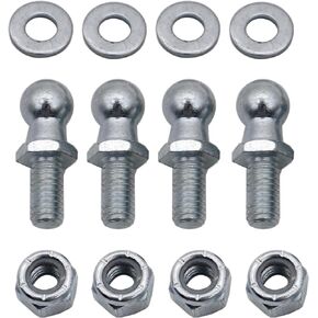 4 Pack 10mm Ball Studs with Hardware Lock Nuts Washers 5/16-18 Thread x 1" Long Shank for Gas Lift Support Strut End Fittings