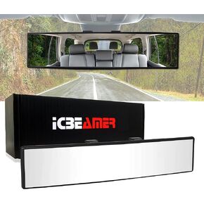 ICBEAMER 10.6" Car Rear View Mirror, HD Clear Tint, Panoramic Wide Angle Convex Surface, 2 Interior Retractable Rubber Clips, Anti Glare, Automotive Accessories Universal for Truck, Car, SUV, 1 Pack