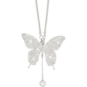 Bling Butterfly Diamond Car Accessories for Women, Crystal Car Rear View Mirror Charms Car Decoration Valentine's Day Gifts Lucky Hanging Interior Ornament Pendant. (Silver)