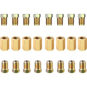 3/8 Inch-24 Threads Brake Line Fittings Assortment for 3/16 Inch Tube set of 2(8 Unions, 16 Nuts)