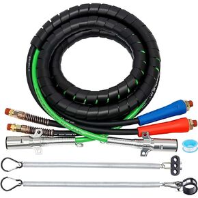 Air Lines for Tractor Trailer, 12FT 3 in 1 Semi Truck Air Hose Kit ABS 7 Way Electrical Cable and Rubber Air Line Hose Wrap Assembly