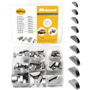 Mriuuod 80pcs Woodruff Key Assortment Kit, Metirc, Woodruff Semicircle Key, Carbon Steel, Black, Half Moon Key, Keyway Shaft Crank Keys Parallel Drive for Flywheel Key Pulley Fasteners