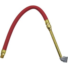 Milton 527 12" x 1/4" NPT Fitting Bayonet Inflator Gauge Hose Whip Replacement – Dual truck Tire Chuck Head , Red