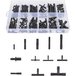 BELOMI Vacuum Connector Assortment, 113 Pcs Nylon Barbed Type Vacuum Tubing Connector Assortment Kit, Universal 12 Sizes Hose Tee Reducer and Straight Connectors, Vacuum Hose Line Fittings