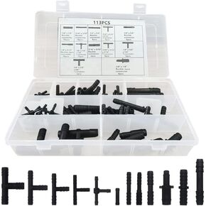 113 Pieces Vacuum Connector Assortment Kit, Auto Universal Nylon Vacuum Tee Tubing Hose Connector Set, 12 Sizes Fit for Automotive Hoses, Vehicle Universal Accessories for Car, SUV, Truck