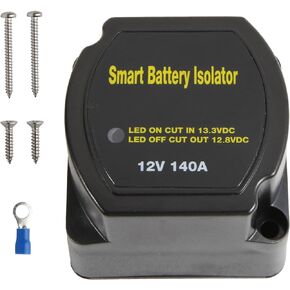 Battery Isolator 12V with 16.4ft 7AWG Cable Kit, 140AMP Split Charge Relay Kit Voltage Sense Relay, Automatic Smart Isolator Waterproof Dual Battery Disconnect Switch for RV, UTV, ATV, Car, Marine
