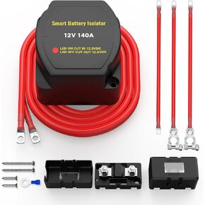 Joinfworld Dual Battery Isolator Kit 12V 140Amp Waterproof Voltage Sensitive Relay Smart Dual Battery Isolator for Marine Truck ATV UTV RV Boat Vehicles