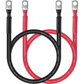 Battery Cable - iGreely 4 AWG 4 Gauge Wire Made with Tinned Copper PV Wire Battery Power Inverter Cables with 5/16" Lugs Terminals for Solar Panel Automotive Motorcycle RV Marine 1ft/30cm