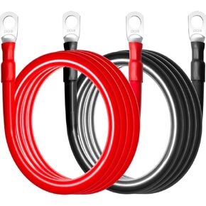MILAPEAK 2 AWG Battery Cables, 1 Foot 2 Gauge Marine Battery Inverter Cable Set With 3/8" Terminals Lugs (Positive and Negative) for Solar, Rv, Car, Boat, Motorcycle, Automotive (Black and Red)