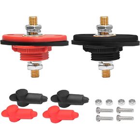 Recoil BTTP-38 Premium High Current 3/8" Feed-Thru Panel Battery Terminal Connectors with Silicone Terminal Covers, Red & Black Pair