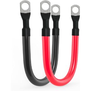 4 AWG Battery Cable 4AWG Gauge Pure Copper Battery Inverter Cables with 3/8 in Lugs Both Ends Power Inverter Wire Set for Automotive Solar Marine Boat RV Car Motorcycle Red and Black (1ft)