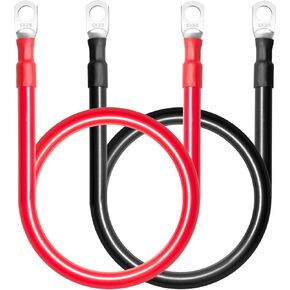 MILAPEAK 6 AWG كابلات البطارية، 2 قدم 6 قياس مجموعة كابلات عاكس البطارية البحرية مع 3/8 "العروات الطرفية (الإيجابية والسلبية) للطاقة الشمسية، RV، سيارة، قارب، دراجة نارية، السيارات (أسود وأحمر)