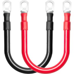MILAPEAK 6 AWG كابلات البطارية، 2 قدم 6 قياس مجموعة كابلات عاكس البطارية البحرية مع 3/8 "العروات الطرفية (الإيجابية والسلبية) للطاقة الشمسية، RV، سيارة، قارب، دراجة نارية، السيارات (أسود وأحمر)