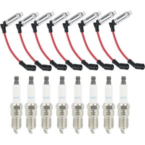 41-110 Iridium Spark Plugs & M8-48322 Spark Plug Wires for 5.3 6.0L 6.2L Chevy GMC Silverado Suburban Avalanche Cadillac Escalade Yukon Sierra V8 LS Truck Red (Pack of 8)