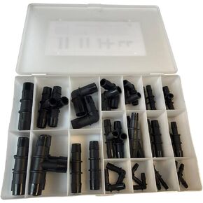 Heater Hose Connector Barbed Fitting Adaptor Tee Elbow Splicre Mender Joiner Assortment Kit 1/4 3/8 1/2 5/8 3/4 ID Nylon PA66 G35 Glass filled Mutiple Use for Air Water Fuel Replacement 36 PCS
