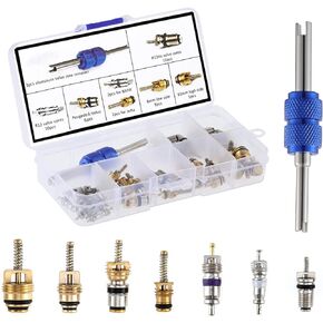 OCR 102PCS Car Air Conditioner Valve Core R12 R134a Automotive Air Conditioning Refrigeration Tire Valve Stem with Double Head Dual Dismantling Remover Tool Assortment Kit (102PCS)
