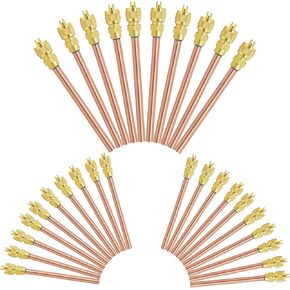 50 قطعة صمام خدمة الوصول، 1/4 بوصة SAE × 1/4 بوصة OD × 3.54 بوصة صمام جذعي نحاسي حشو نحاسي HVAC شريدر، صمام خدمة مكيف الهواء، صمامات إبرة شحن