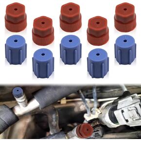 10Pcs R134a Cap A/C Cap 13mm & 16mm Air Conditioning Service AC System Charging Port Caps, 5 Sets Blue Low Side and 5 Sets Red High Side