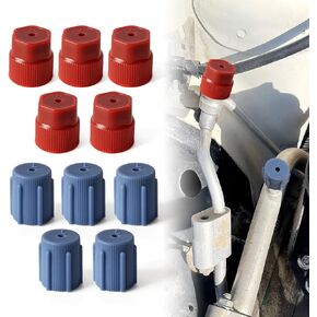 10Pcs/Set R134a 13mm & 16mm Air Conditioning Service AC System Charging Port Caps Low Side and High Side Charging Port Caps, For Most Of Vehicles With R134a AC System, 5 Red High and 5 Blue Low.