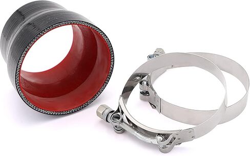 3 بوصة إلى 3-1/2 بوصة أسود سيليكون مخفض مقرنة 4 طبقات من تعزيز البوليستر متوافق مع أنابيب الهواء المبرد الداخلي وتطبيقات توربو 2x T-Bolt Clamps (92mm، 100mm) in Kuwait